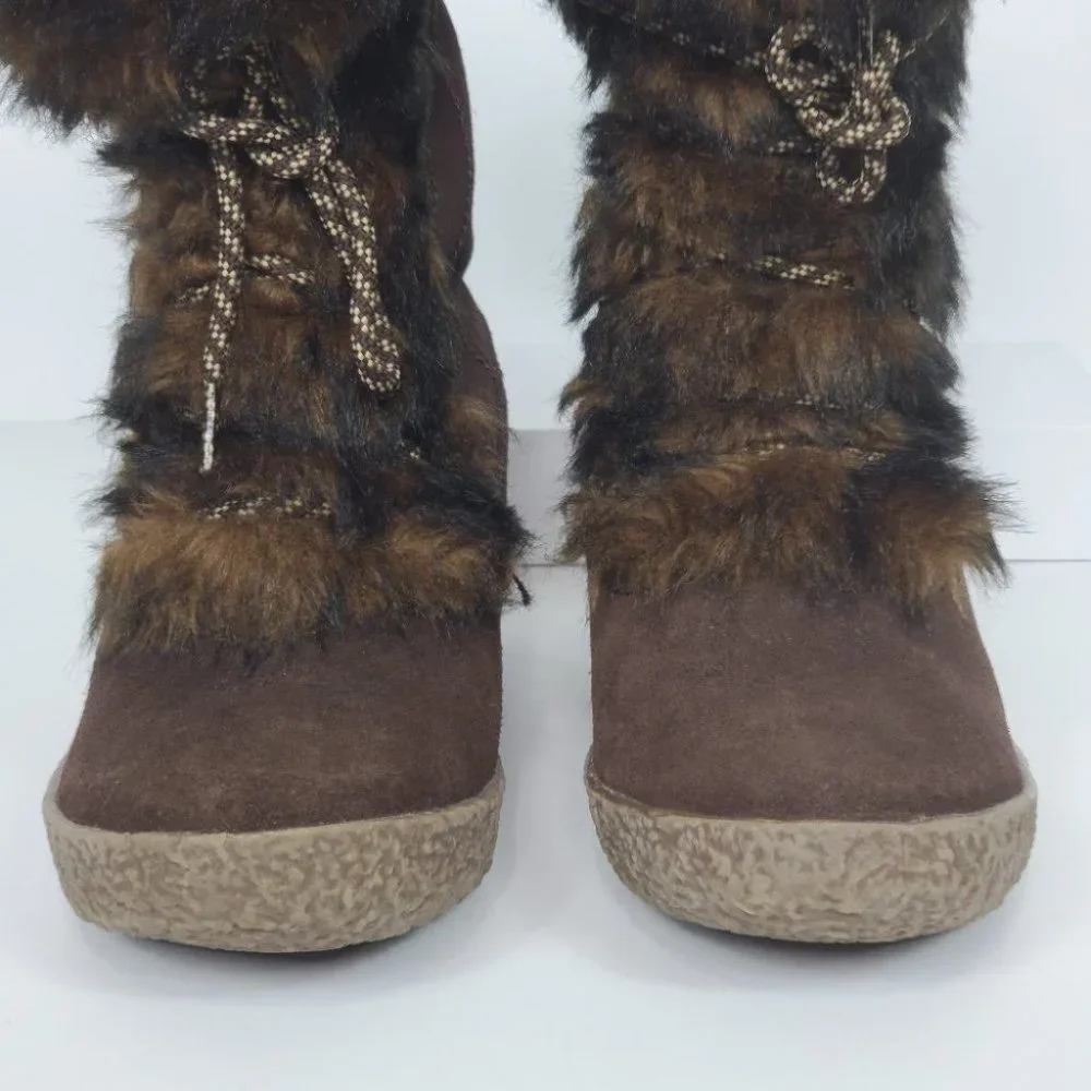 Brilliant Brown Leather Wedge Waterproof Boots Size 8M